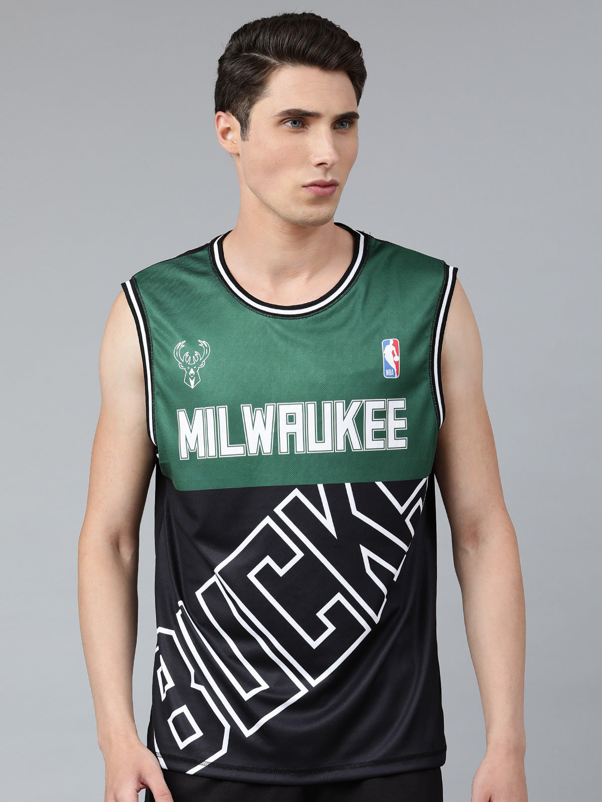 Milwaukee Bucks Half & Half Sleeveless T-Shirt Black