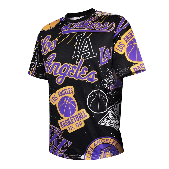 LOS ANGELES LAKERS: OVERSIZED LOGO MASH T-SHIRT 'BLACK/PURPLE'