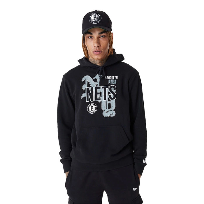 BROOKLYN NETS NBA TEAM GRAPHIC PULLOVER HOODIE 'BLACK'