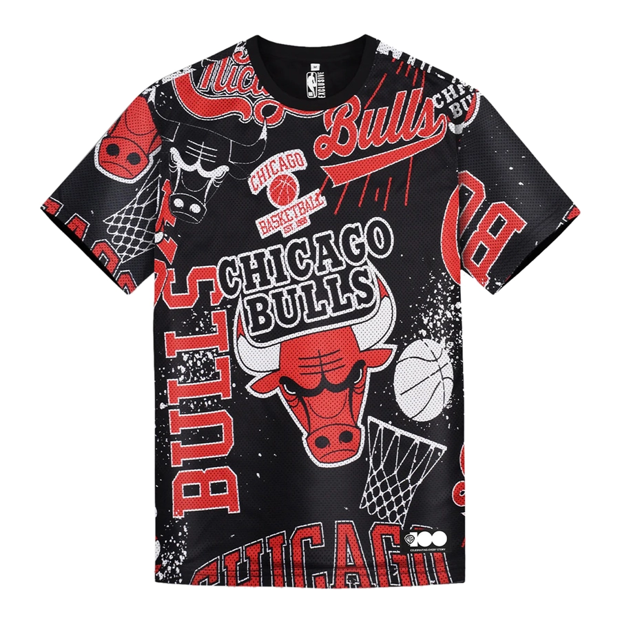 CHICAGO BULLS OVERSIZED MESH AOP T SHIRT 'BLACK/RED'