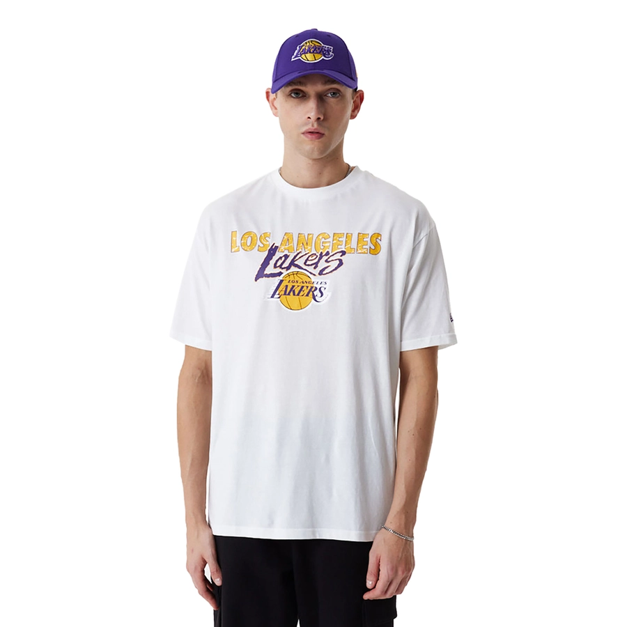 LOS ANGELES LAKERS NBA TEAM SCRIPT OVERSIZED T-SHIRT 'WHITE'