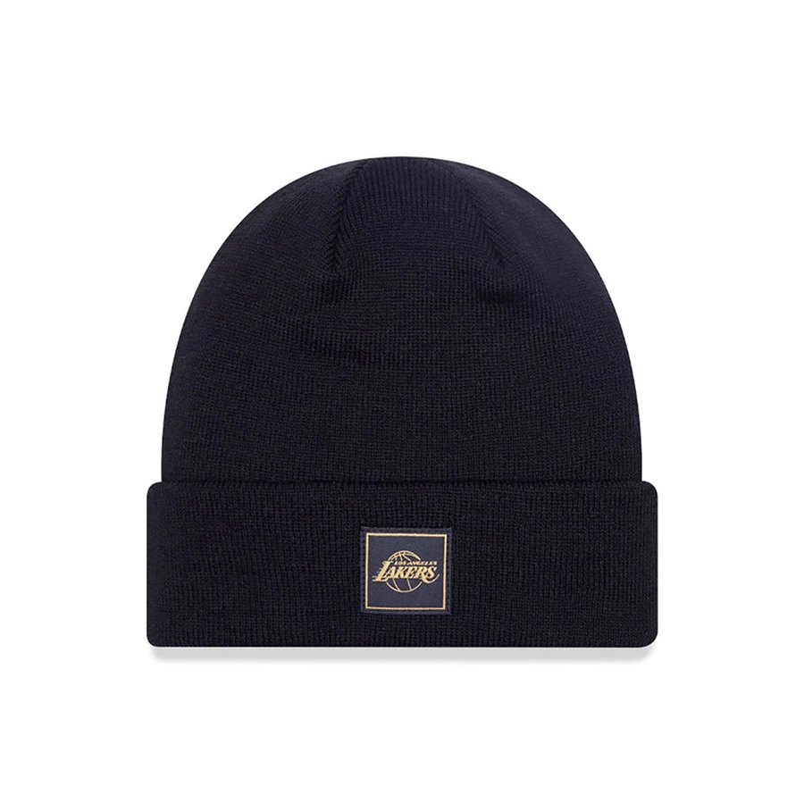 LOS ANGELES LAKERS METALLIC BADGE CUFF KNIT BEANIE HAT 'BLACK'