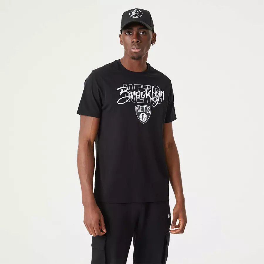 BROOKLYN NETS NBA SCRIPT T-SHIRT 'BLACK/WHITE'