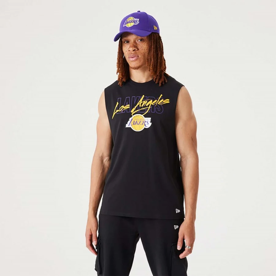 LOS ANGELES LAKERS NBA SCRIPT ESSENTIAL SLEEVELESS TANK TOP 'BLACK'